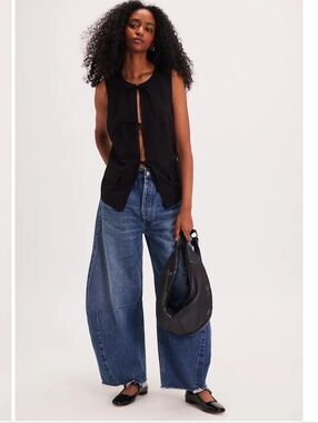 NWT Free People Black Celia Tie Front Suit Vest Size Medium